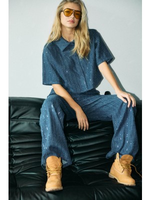 Noisy May NMAMALIE SEQUIN PANTS Medium Blue Denim | Freewear NMAMALIE SEQUIN PANTS - www.freewear.nl - Freewear