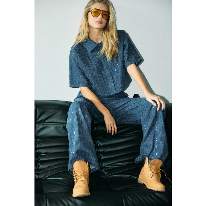 Noisy May NMAMALIE SEQUIN PANTS Medium Blue Denim | Freewear NMAMALIE SEQUIN PANTS - www.freewear.nl - Freewear