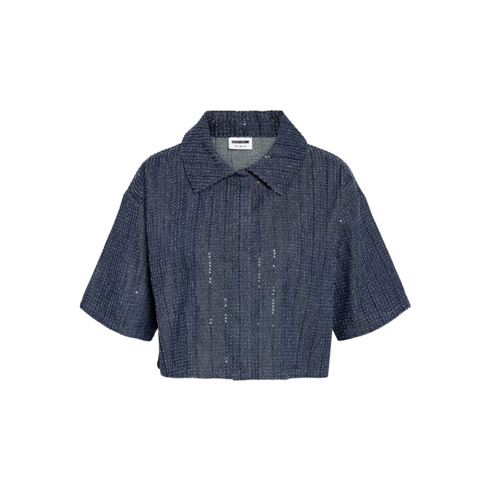 Noisy May NMAMALIE SEQUIN SHIRT Medium Blue Denim | Freewear NMAMALIE SEQUIN SHIRT - www.freewear.nl - Freewear