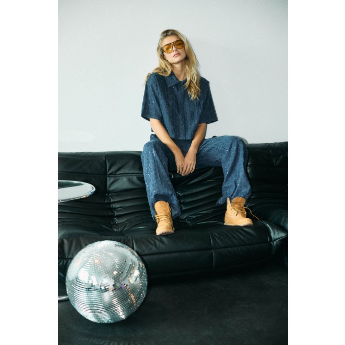 Noisy May NMAMALIE SEQUIN SHIRT Medium Blue Denim | Freewear NMAMALIE SEQUIN SHIRT - www.freewear.nl - Freewear