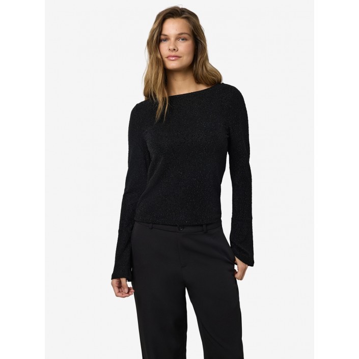 Noisy May NMGILLY L/S BOATNECK BELLSLEEVE TOP: Black/BLACK LUREX LEO | Freewear NMGILLY L/S BOATNECK BELLSLEEVE TOP: - www.freewear.nl - Freewear