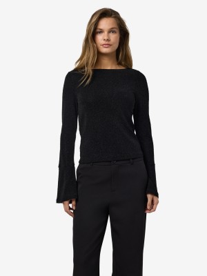 Noisy May NMGILLY L/S BOATNECK BELLSLEEVE TOP: Black/BLACK LUREX LEO | Freewear NMGILLY L/S BOATNECK BELLSLEEVE TOP: - www.freewear.nl - Freewear