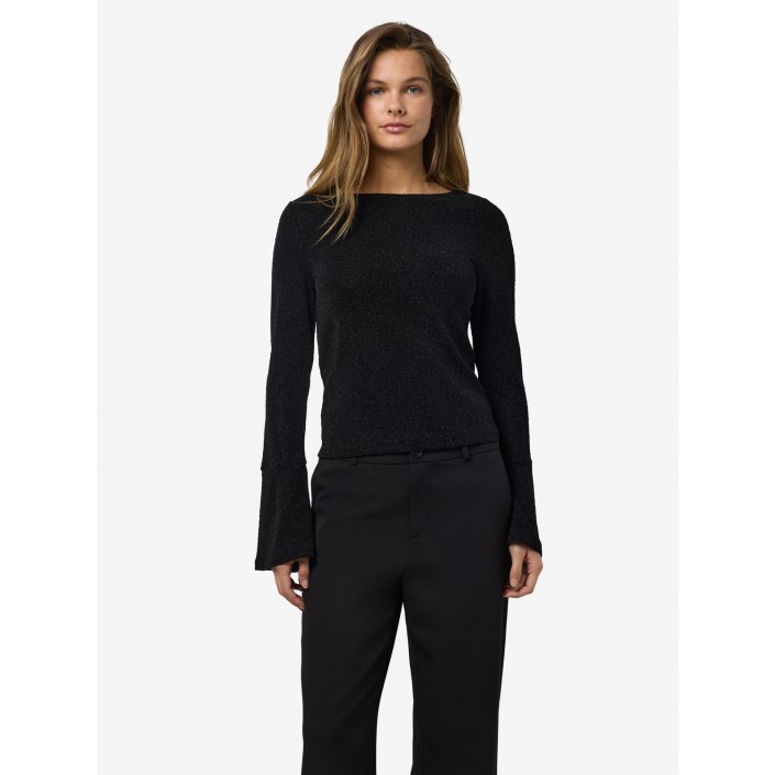 Noisy May NMGILLY L/S BOATNECK BELLSLEEVE TOP: Black/BLACK LUREX LEO | Freewear NMGILLY L/S BOATNECK BELLSLEEVE TOP: - www.freewear.nl - Freewear