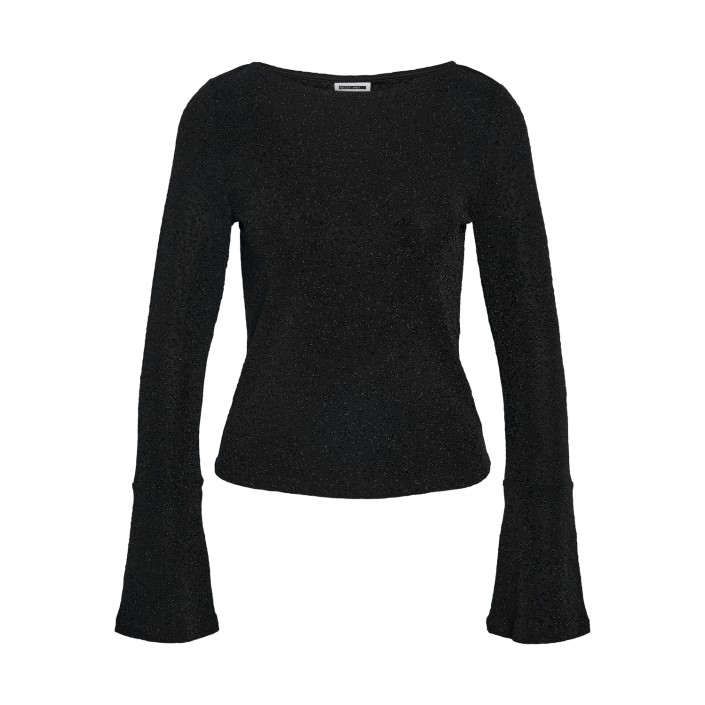 Noisy May NMGILLY L/S BOATNECK BELLSLEEVE TOP: Black/BLACK LUREX LEO | Freewear NMGILLY L/S BOATNECK BELLSLEEVE TOP: - www.freewear.nl - Freewear