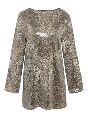 Noisy May NMJESSY L/S MINI SEQUIN DRESS JRS Silver Mink/LEO SEQUIN | Freewear NMJESSY L/S MINI SEQUIN DRESS JRS - www.freewear.nl - Freewear