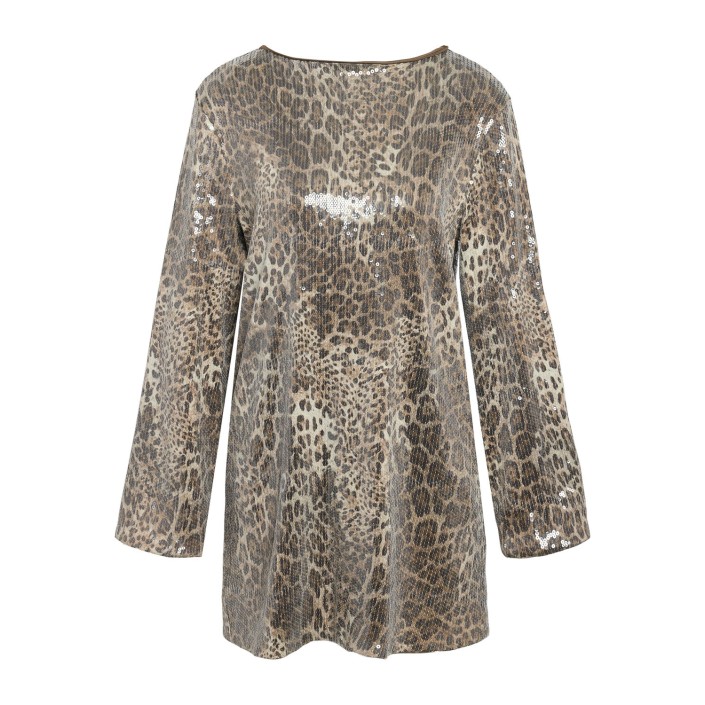 Noisy May NMJESSY L/S MINI SEQUIN DRESS JRS Silver Mink/LEO SEQUIN | Freewear NMJESSY L/S MINI SEQUIN DRESS JRS - www.freewear.nl - Freewear