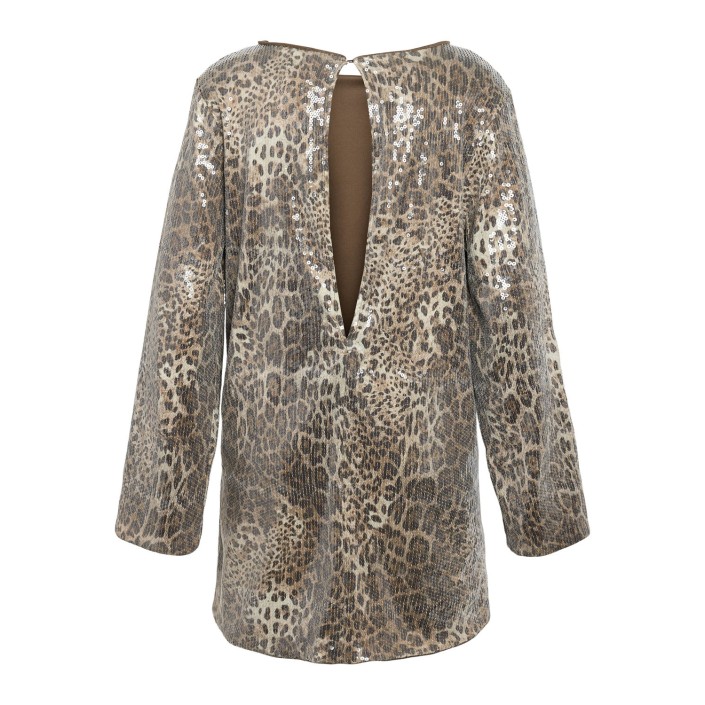 Noisy May NMJESSY L/S MINI SEQUIN DRESS JRS Silver Mink/LEO SEQUIN | Freewear NMJESSY L/S MINI SEQUIN DRESS JRS - www.freewear.nl - Freewear