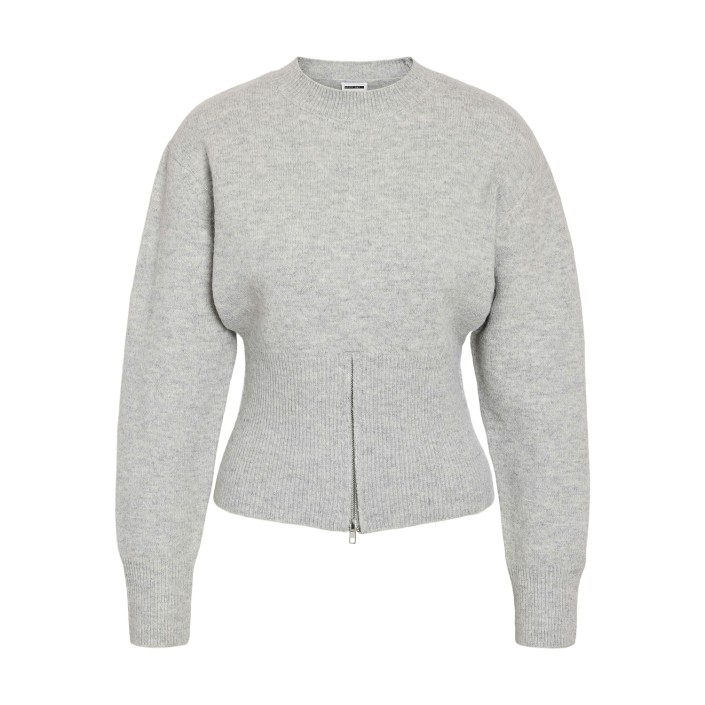 Noisy May NMSLOAN L/S O-NECK ZIP KNIT Light Grey Melange | Freewear NMSLOAN L/S O-NECK ZIP KNIT - www.freewear.nl - Freewear