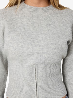 Noisy May NMSLOAN L/S O-NECK ZIP KNIT Light Grey Melange | Freewear NMSLOAN L/S O-NECK ZIP KNIT - www.freewear.nl - Freewear