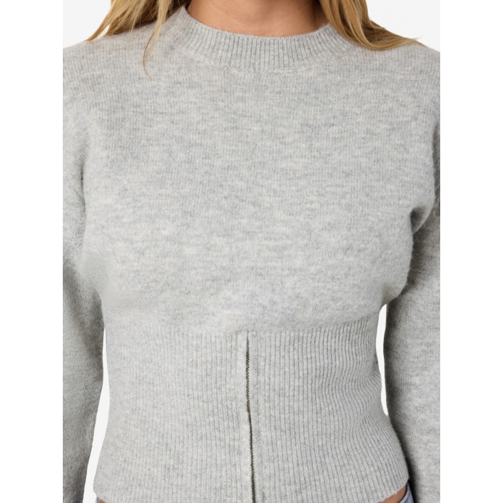 Noisy May NMSLOAN L/S O-NECK ZIP KNIT Light Grey Melange | Freewear NMSLOAN L/S O-NECK ZIP KNIT - www.freewear.nl - Freewear