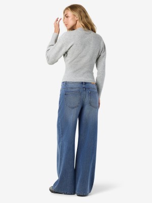 Noisy May NMSLOAN L/S O-NECK ZIP KNIT Light Grey Melange | Freewear NMSLOAN L/S O-NECK ZIP KNIT - www.freewear.nl - Freewear