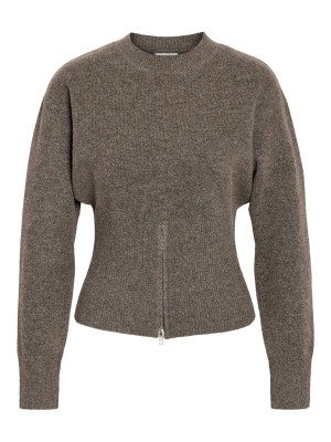 Noisy May NMSLOAN L/S O-NECK ZIP KNIT Morel/melange | Freewear NMSLOAN L/S O-NECK ZIP KNIT - www.freewear.nl - Freewear