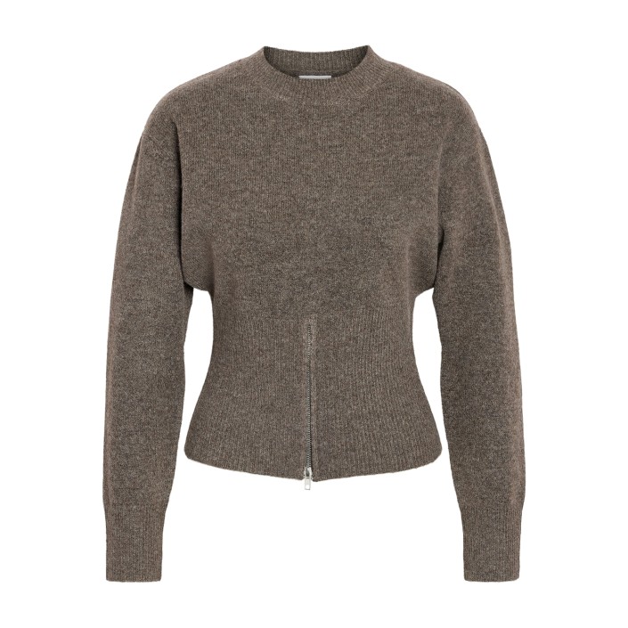 Noisy May NMSLOAN L/S O-NECK ZIP KNIT Morel/melange | Freewear NMSLOAN L/S O-NECK ZIP KNIT - www.freewear.nl - Freewear