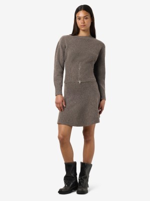 Noisy May NMSLOAN L/S O-NECK ZIP KNIT Morel/melange | Freewear NMSLOAN L/S O-NECK ZIP KNIT - www.freewear.nl - Freewear