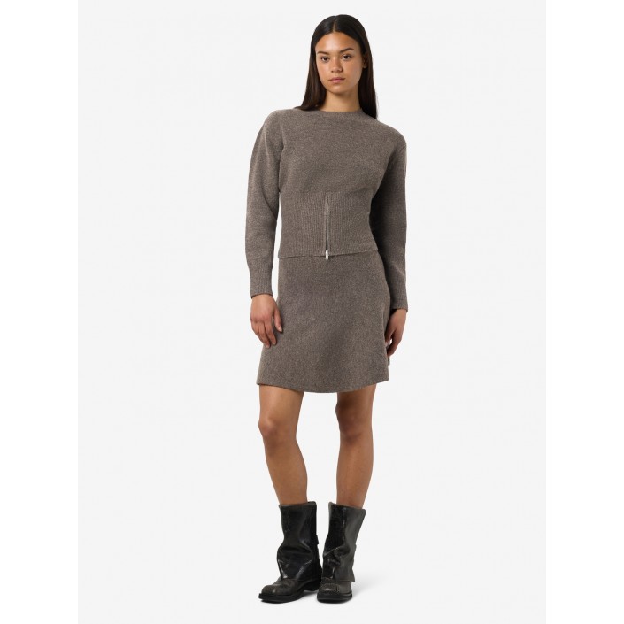 Noisy May NMSLOAN L/S O-NECK ZIP KNIT Morel/melange | Freewear NMSLOAN L/S O-NECK ZIP KNIT - www.freewear.nl - Freewear