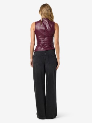 Noisy May NMDANDY PU S/L TOP Windsor Wine | Freewear NMDANDY PU S/L TOP - www.freewear.nl - Freewear