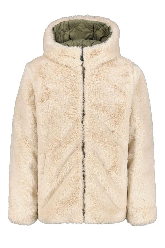 Beige faux fur jas