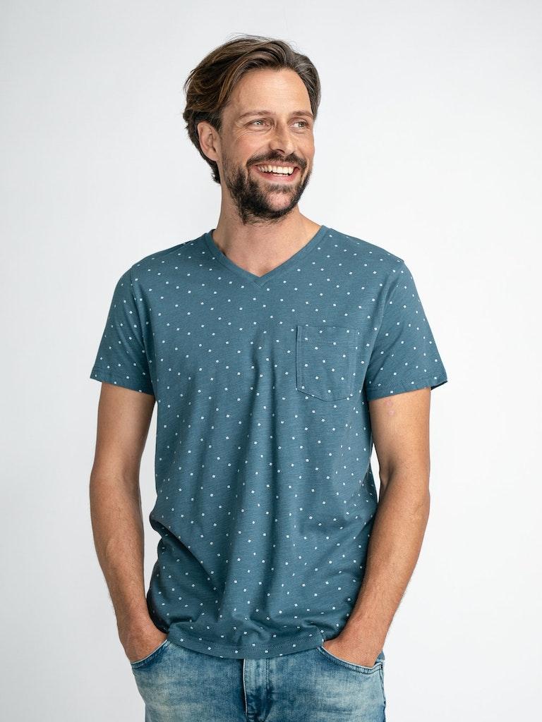 Petrol Industries - Heren Print T-shirt - Blauw - Maat XXL