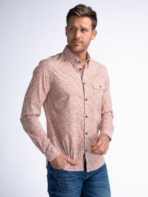 Petrol Industries Men Shirt Long Sleeve AOP Red Brick | Freewear Men Shirt Long Sleeve AOP - www.freewear.nl - Freewear