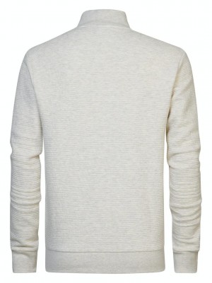 Petrol Industries Men Sweater Collar Zip Antique White Melee | Freewear Men Sweater Collar Zip - www.freewear.nl - Freewear
