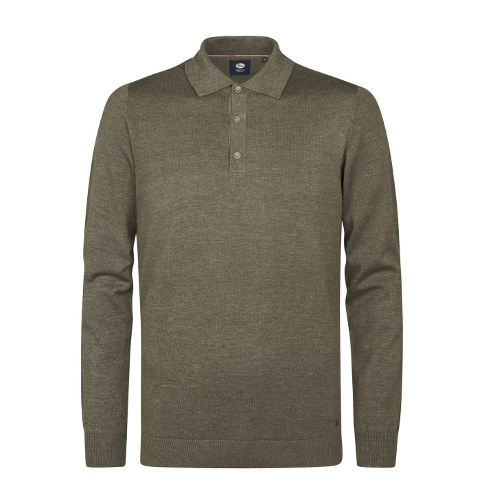 Petrol Industries Men Knitwear Polo Mossy Stone | Freewear Men Knitwear Polo - www.freewear.nl - Freewear