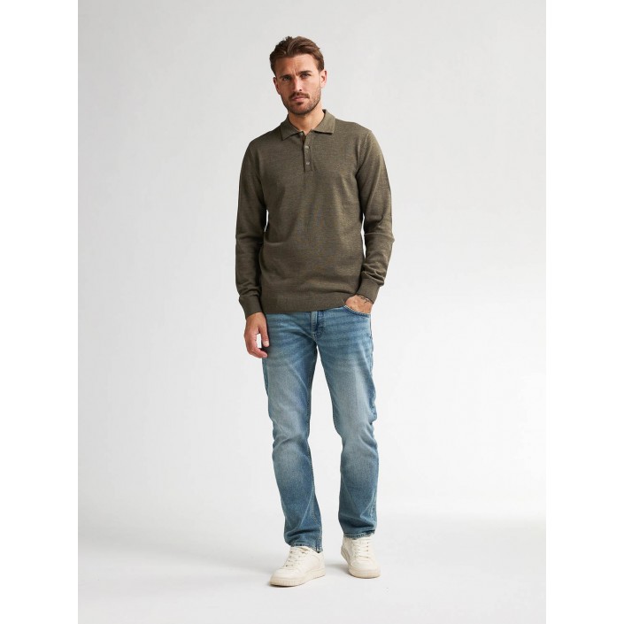 Petrol Industries Men Knitwear Polo Mossy Stone | Freewear Men Knitwear Polo - www.freewear.nl - Freewear