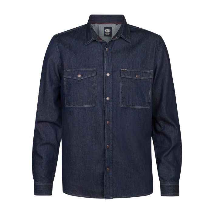 Petrol Industries Men Shirt Long Sleeve Denim Dark Indigo | Freewear Men Shirt Long Sleeve Denim - www.freewear.nl - Freewear