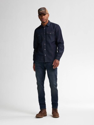 Petrol Industries Men Shirt Long Sleeve Denim Dark Indigo | Freewear Men Shirt Long Sleeve Denim - www.freewear.nl - Freewear