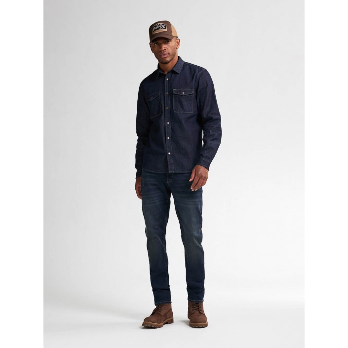 Petrol Industries Men Shirt Long Sleeve Denim Dark Indigo | Freewear Men Shirt Long Sleeve Denim - www.freewear.nl - Freewear