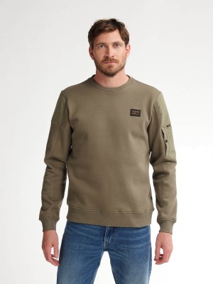 Petrol Industries Men Sweater Round Neck Mossy Stone | Freewear Men Sweater Round Neck - www.freewear.nl - Freewear