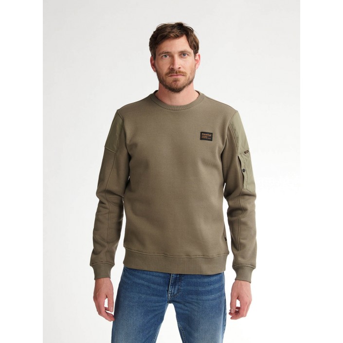 Petrol Industries Men Sweater Round Neck Mossy Stone | Freewear Men Sweater Round Neck - www.freewear.nl - Freewear