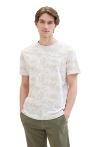 Tom Tailor Allover Printed T-shirt beige with leaf design