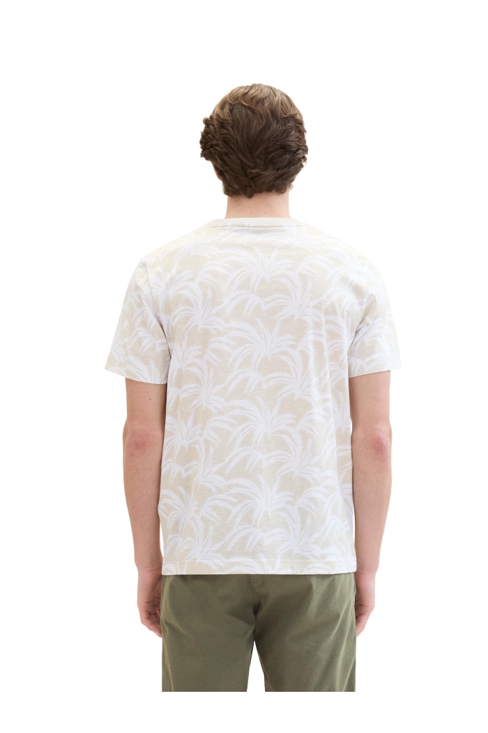 Tom Tailor Allover Printed T-shirt beige with leaf design