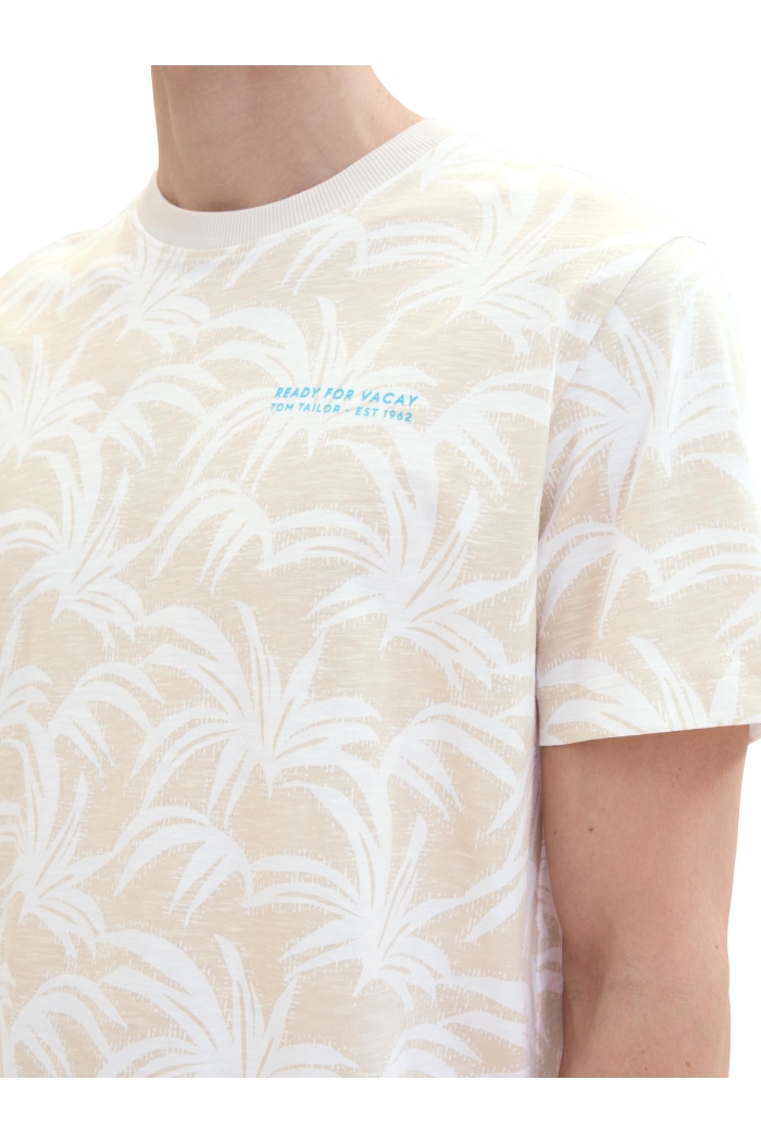 Tom Tailor Allover Printed T-shirt beige with leaf design