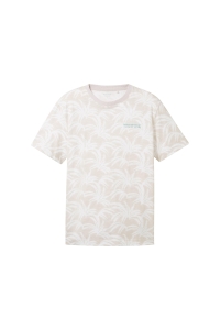 Tom Tailor Allover Printed T-shirt beige with leaf design