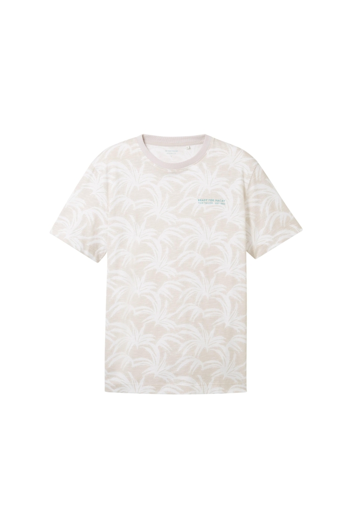 Tom Tailor Allover Printed T-shirt beige with leaf design
