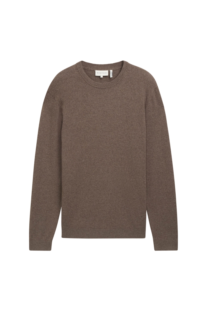 Tom Tailor Group cotton cashmere crewneck wood brown melange