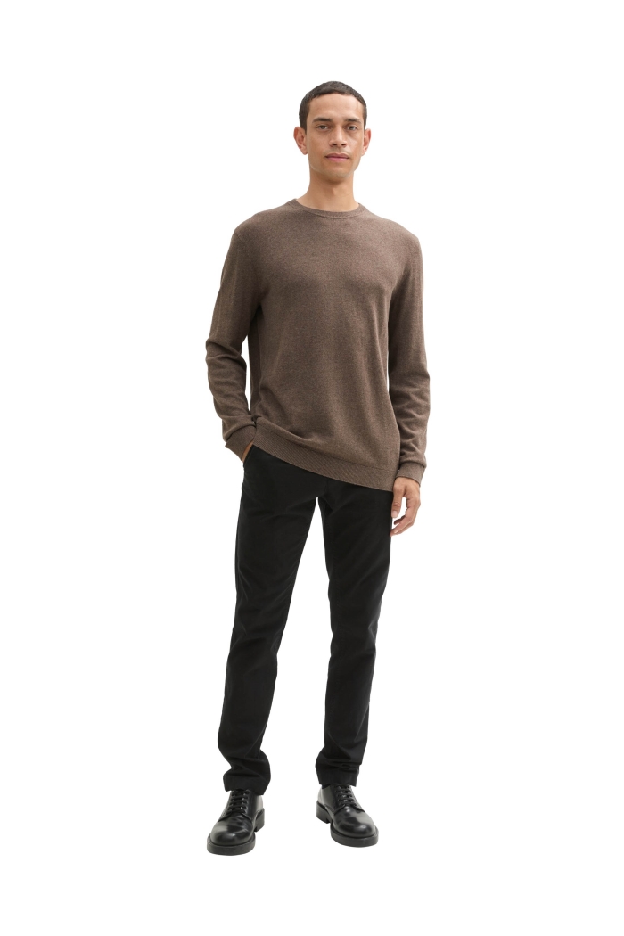 Tom Tailor Group cotton cashmere crewneck wood brown melange