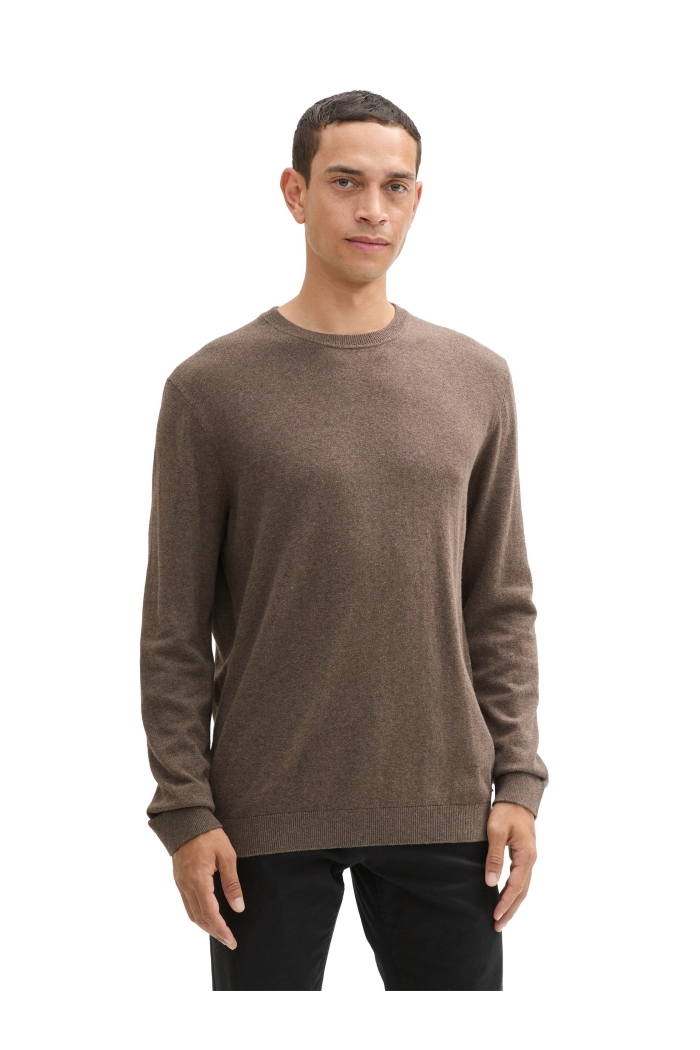 Tom Tailor Group cotton cashmere crewneck wood brown melange