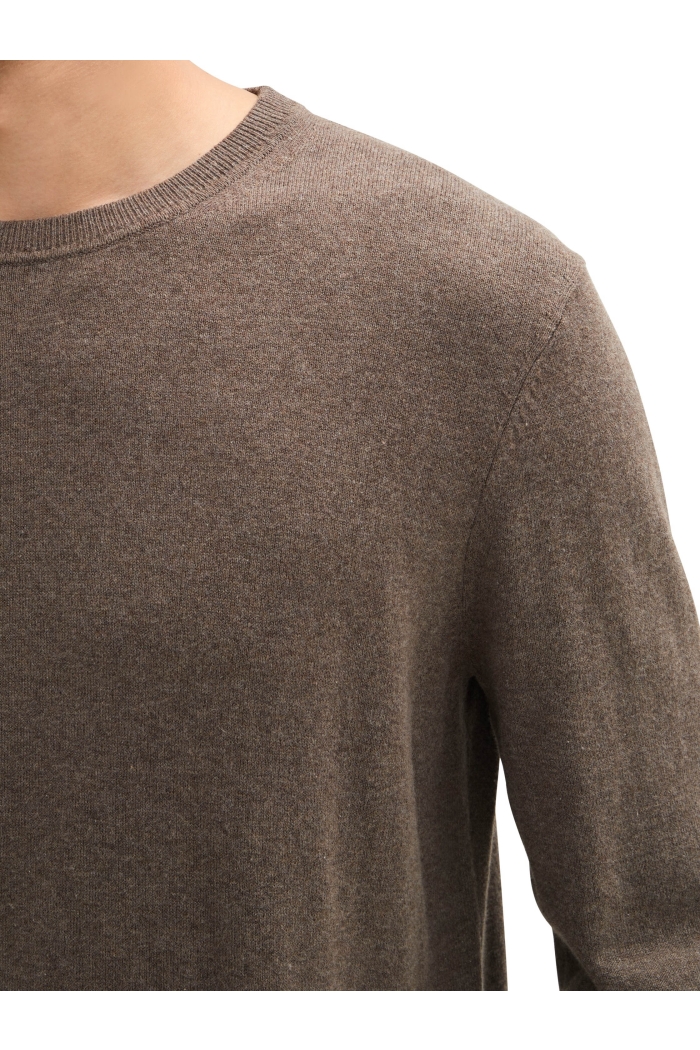 Tom Tailor Group cotton cashmere crewneck wood brown melange