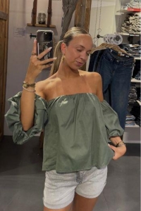 LIZ&JAZZ THE LABEL Top off shoulder uni donker groen