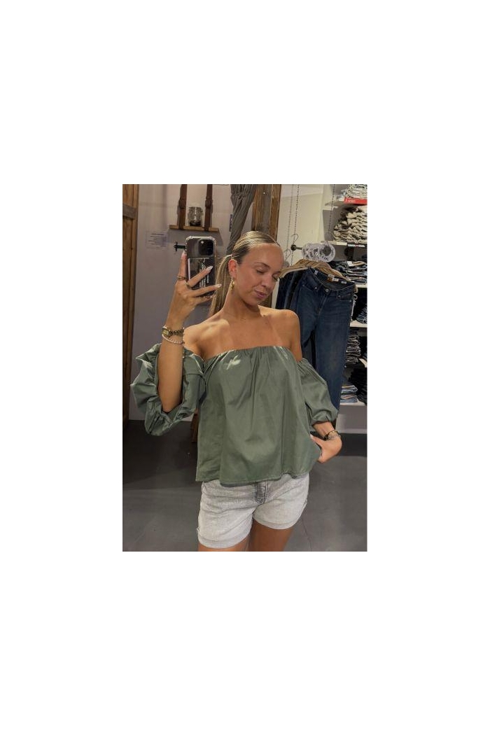 LIZ&JAZZ THE LABEL Top off shoulder uni donker groen