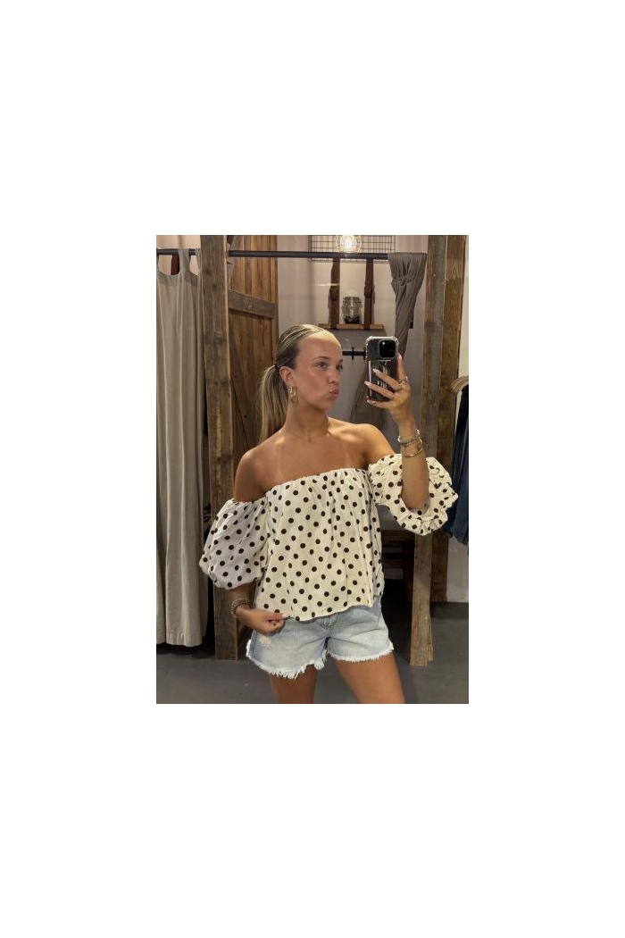 LIZ&JAZZ THE LABEL Top off shoulder dots ecru