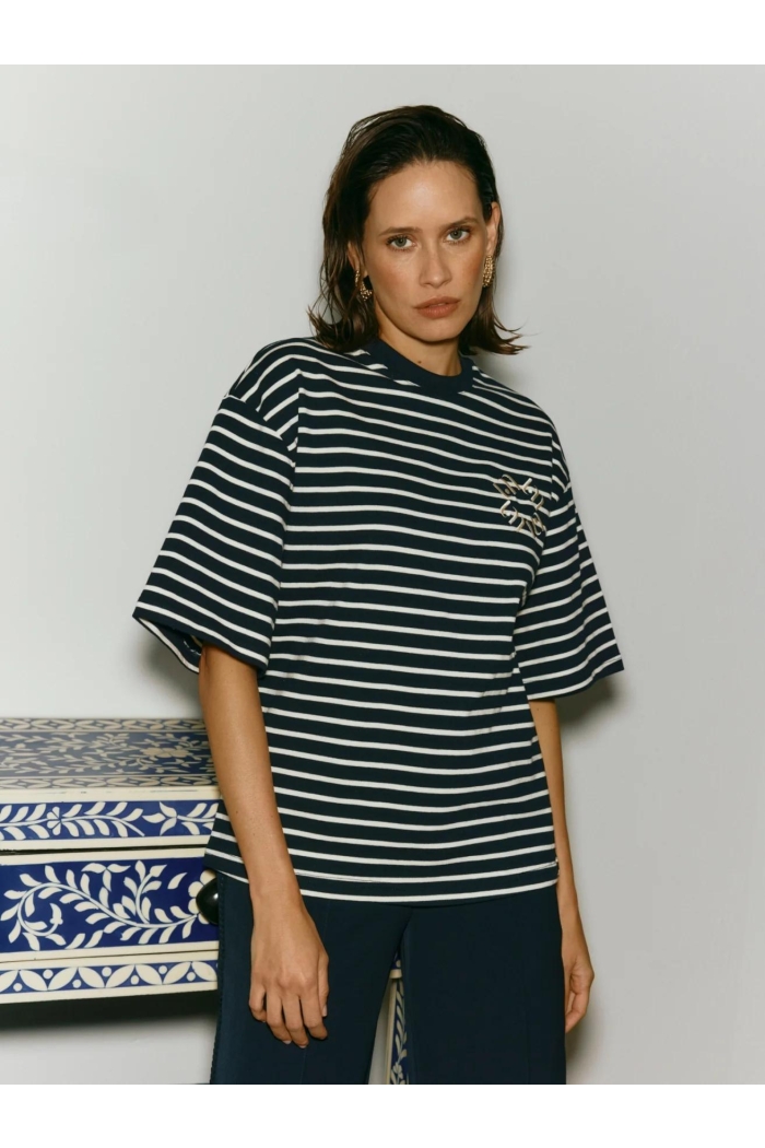 Lofty Manner T-shirt Imma streep dark blue