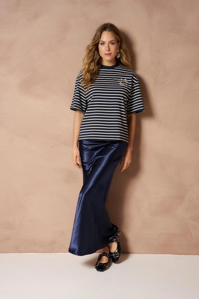Lofty Manner T-shirt Imma streep dark blue