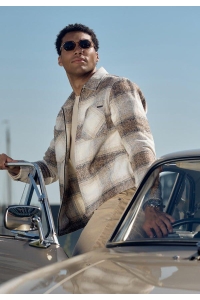 Gabbiano Flanel overshirt zip coastal sand