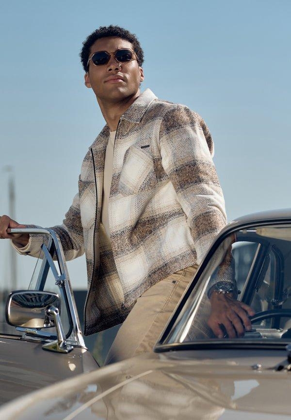 Gabbiano Flanel overshirt zip coastal sand