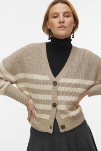 Vero Moda VMLEA LS V-NECK CUFF CARDIGAN NOOS moon rock/w. silver lining strip