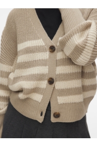 Vero Moda VMLEA LS V-NECK CUFF CARDIGAN NOOS moon rock/w. silver lining strip