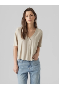 Vero Moda VMMYMILO 2/4 V-NECK SHIRT WVN GA silver lining/anja